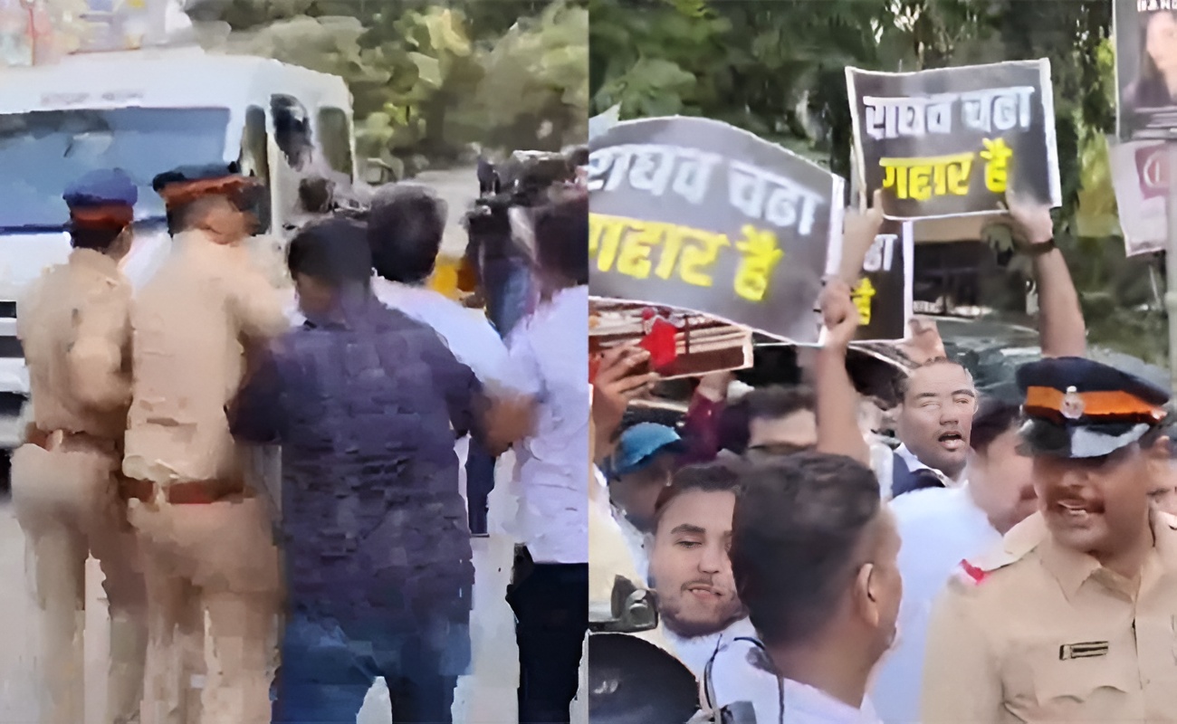 AAP activists detained during Mumbai protest against Raghav Chadha